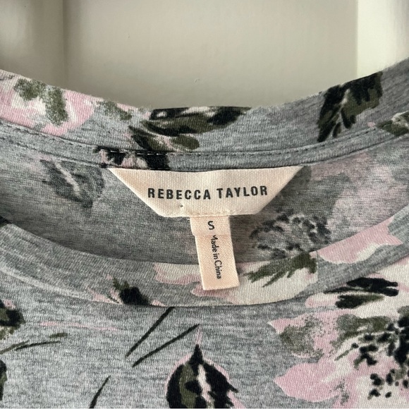 Rebecca Taylor Floral Ruffle Sleeve Grey Top - Picture 2 of 5
